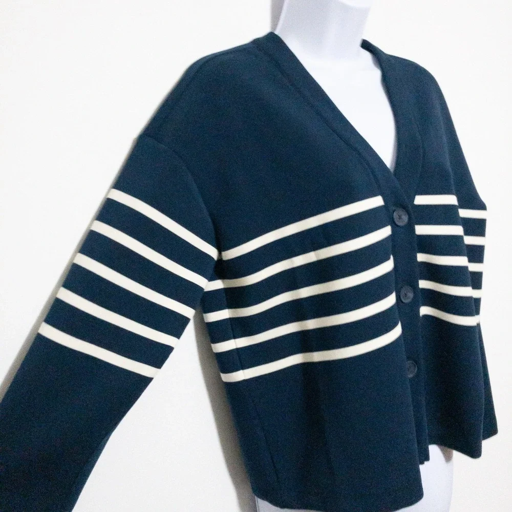 Spanx Air Essentials Womens Cardigan Small Blue Porcelain Stripe Coastal New - Picture 5 of 13